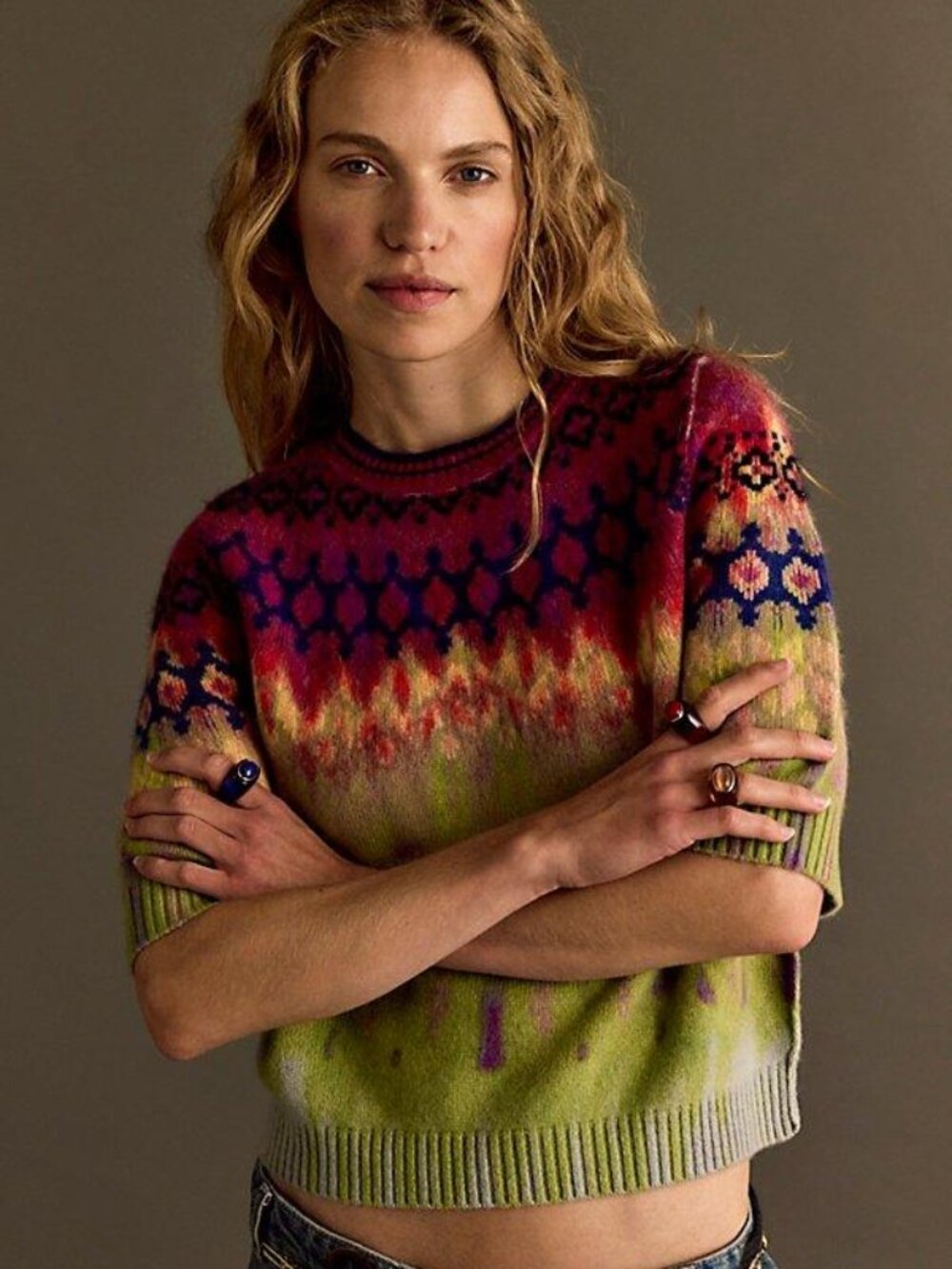 FREE PEOPLE Twilight Cashmere Tee In Sunrise Combo NWT